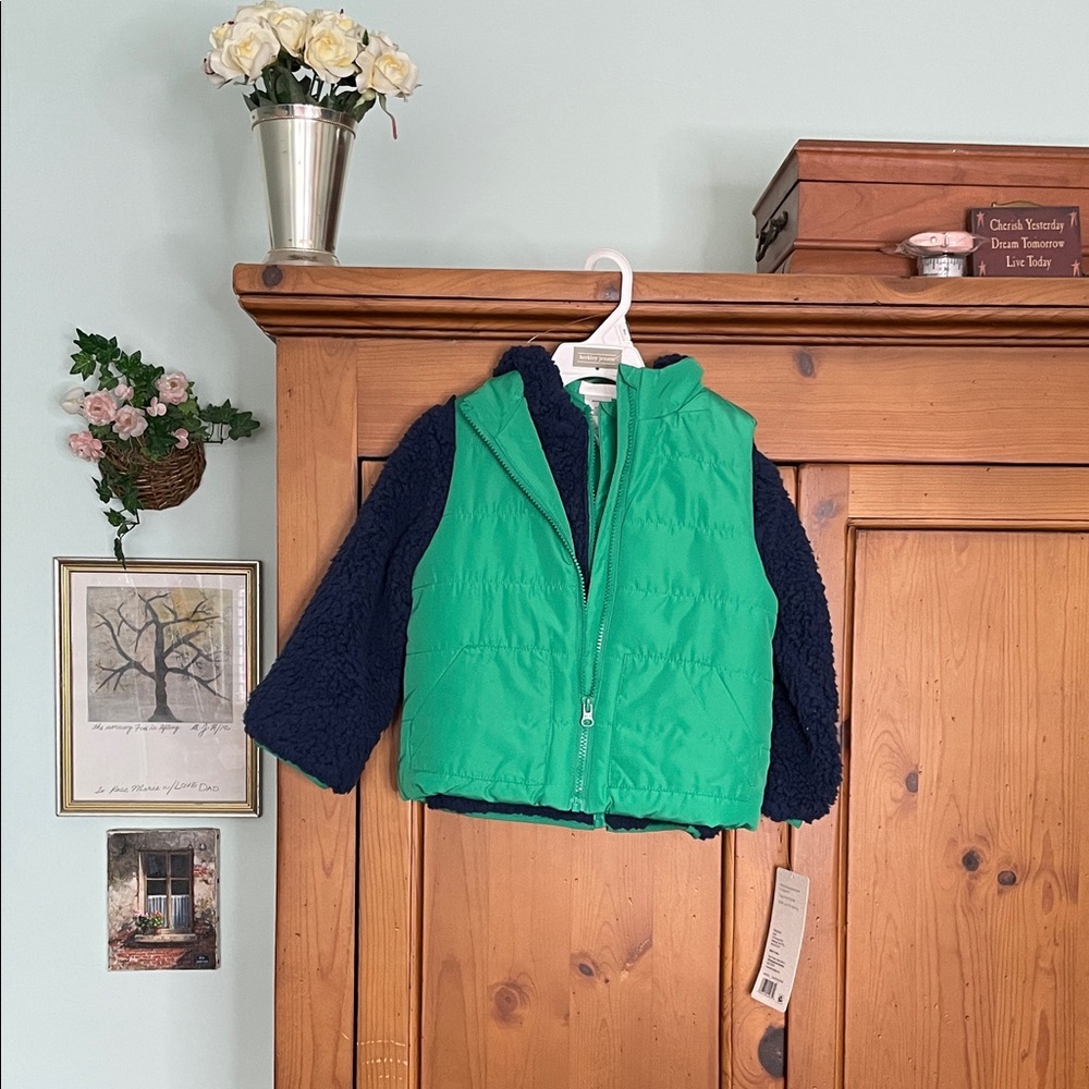 Green and Blue Kids FleeceJacket and Puffer Vest Set, 4T